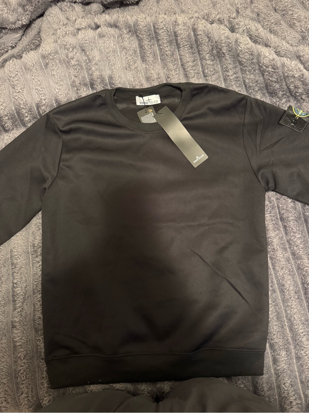 Stone Island Black Crewneck Sweatshirt with Sleeve Logo Patch